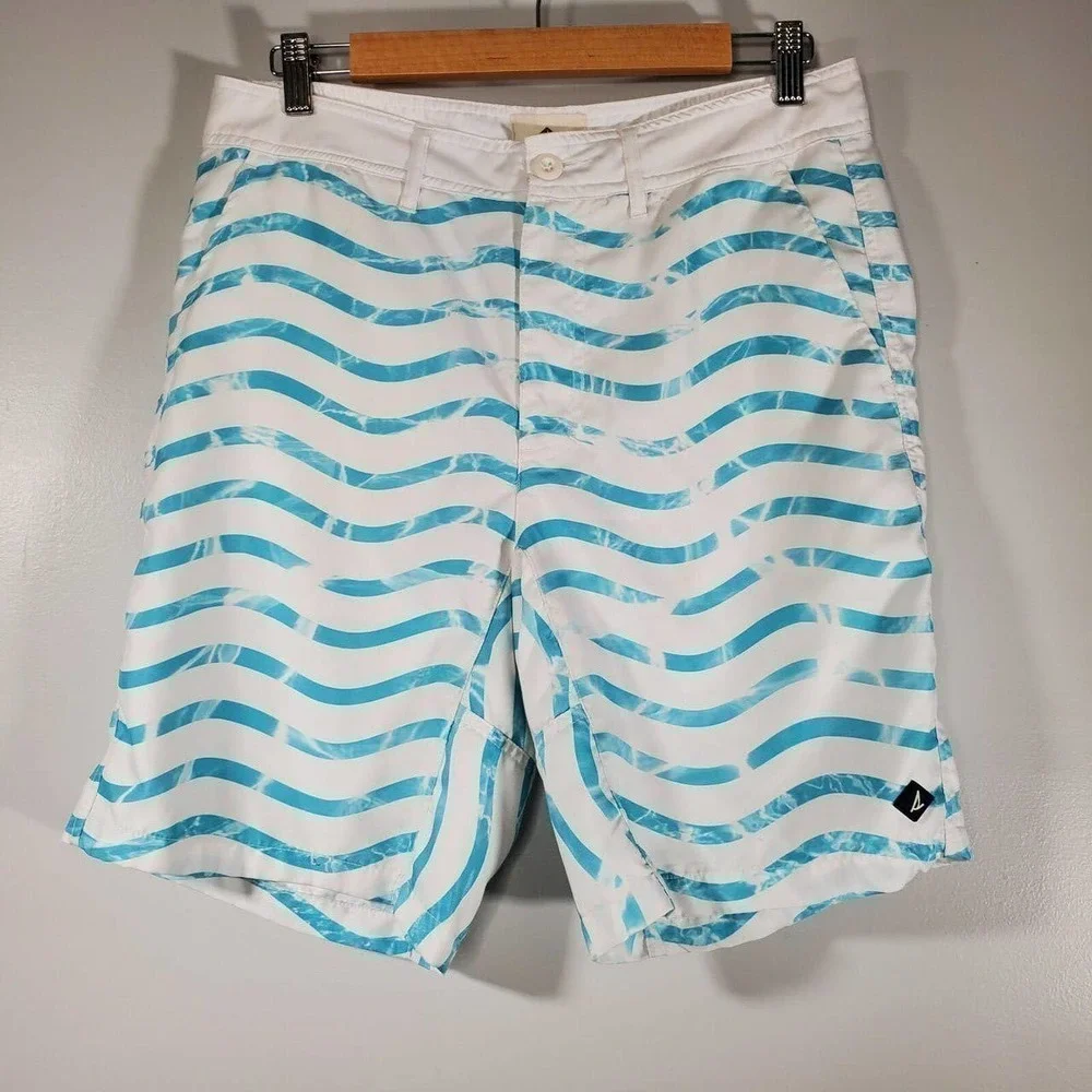 Sperry Swim Bottom Watershort Wave Stripe Knock Out Board Short Blue Size 30